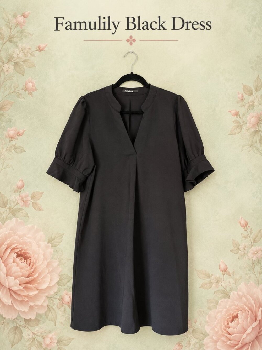 Famulily Black Puff Sleeve Dress – Classic Minimalist Style